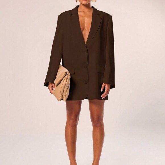 Jackets & Blazers - Coffee Brown Elegant Women's Oversized Blazer Dress